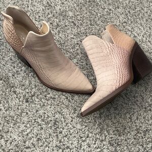 Vince Camuto Cream Croc-Embossed Ankle Booties